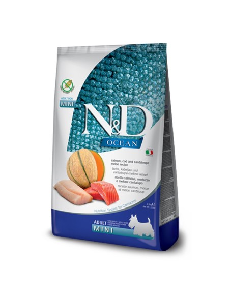 Farmina N&D Cane Adult Mini Salmone, Merluzzo e Melone 800 gr