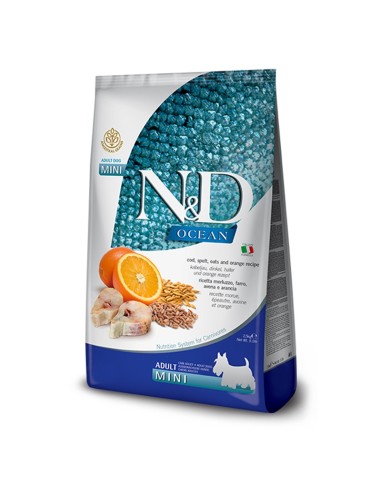 Farmina N&D Cane Adult Mini Merluzzo, Farro, Avena e Arancia 800 gr